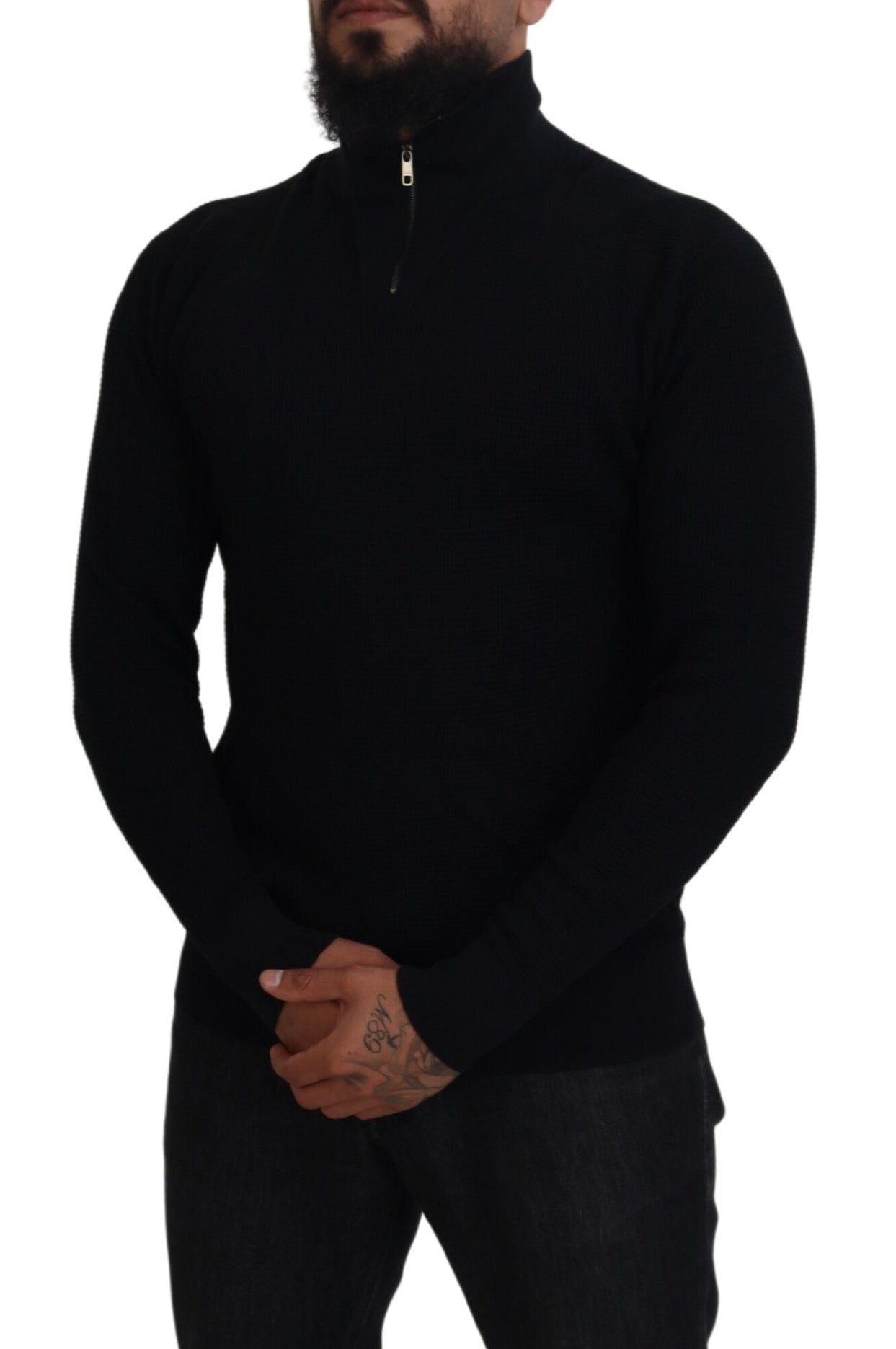 Black Silk Turtle Neck Pullover Sweater