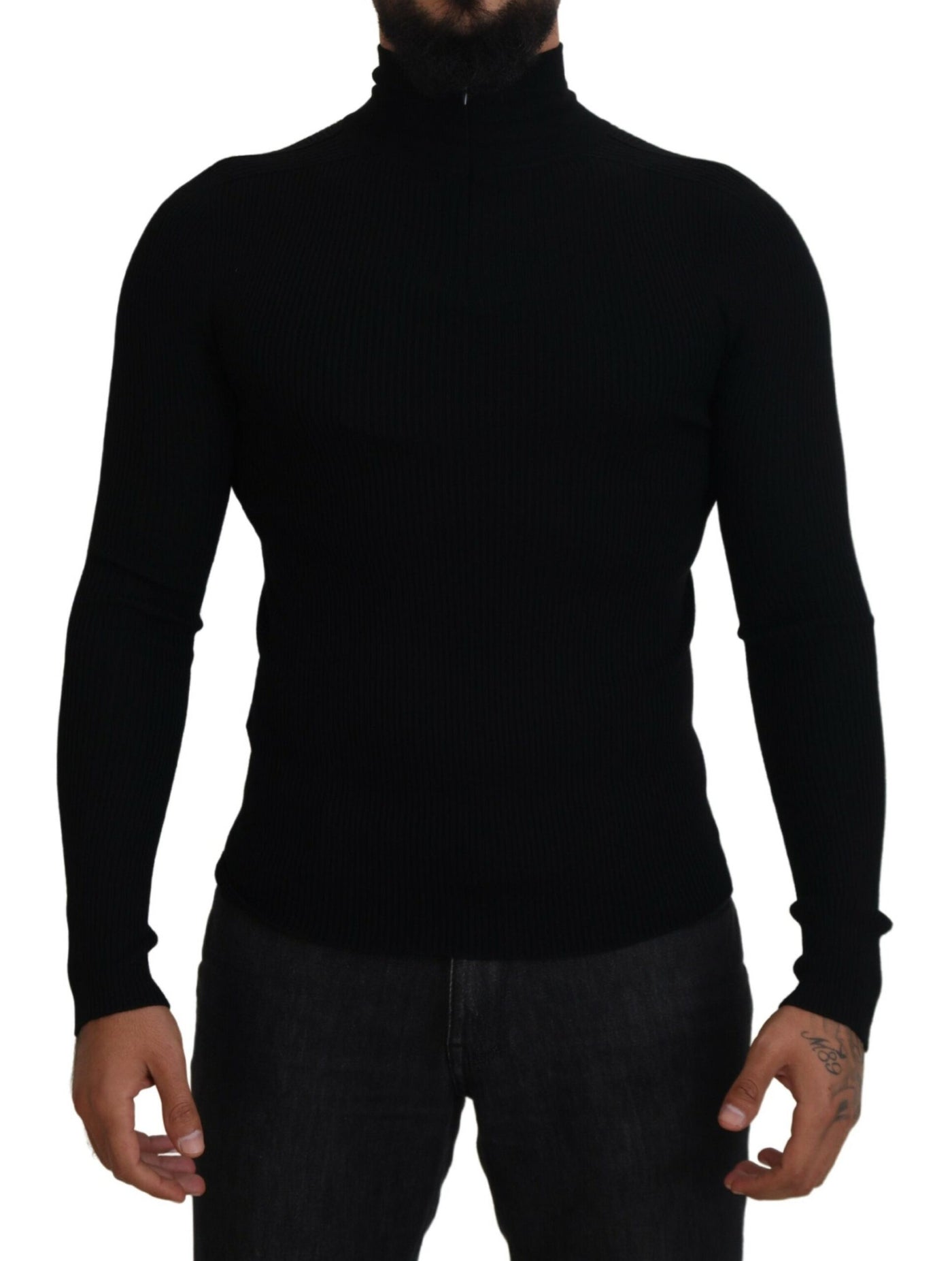 Black Half Zip Turtleneck Pullover Sweater