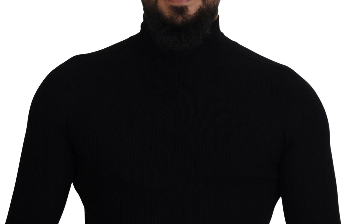 Black Half Zip Turtleneck Pullover Sweater