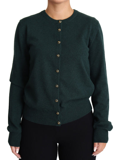 Dark Green Cashmere Crewneck Cardigan Sweater