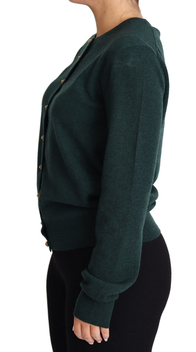 Dark Green Cashmere Crewneck Cardigan Sweater