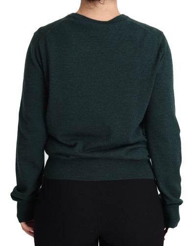 Dark Green Cashmere Crewneck Cardigan Sweater