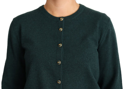 Dark Green Cashmere Crewneck Cardigan Sweater