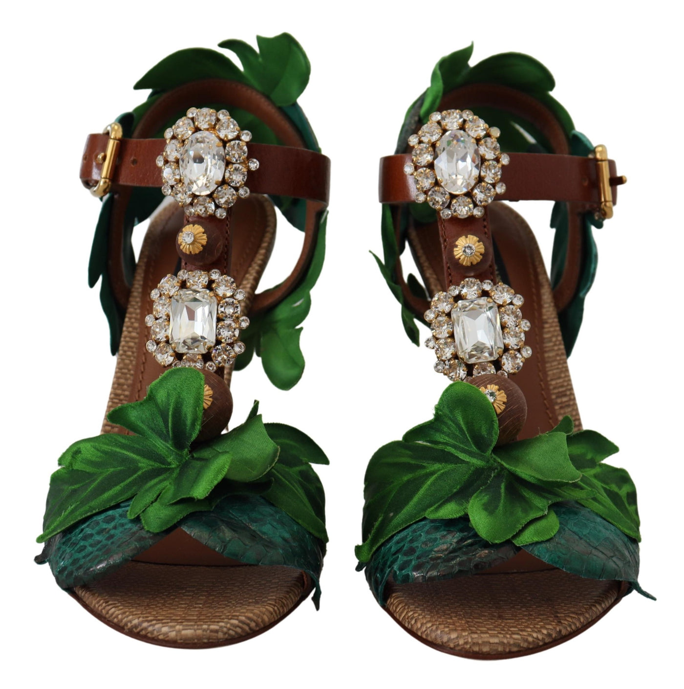 Multicolor Keira Leaf Appliqué Bejewelled Sandals Shoes