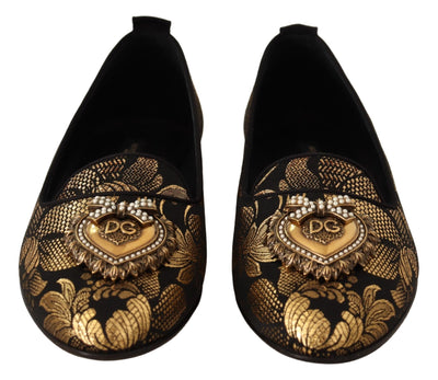 Black Gold Amore Heart Loafers Flats Shoes