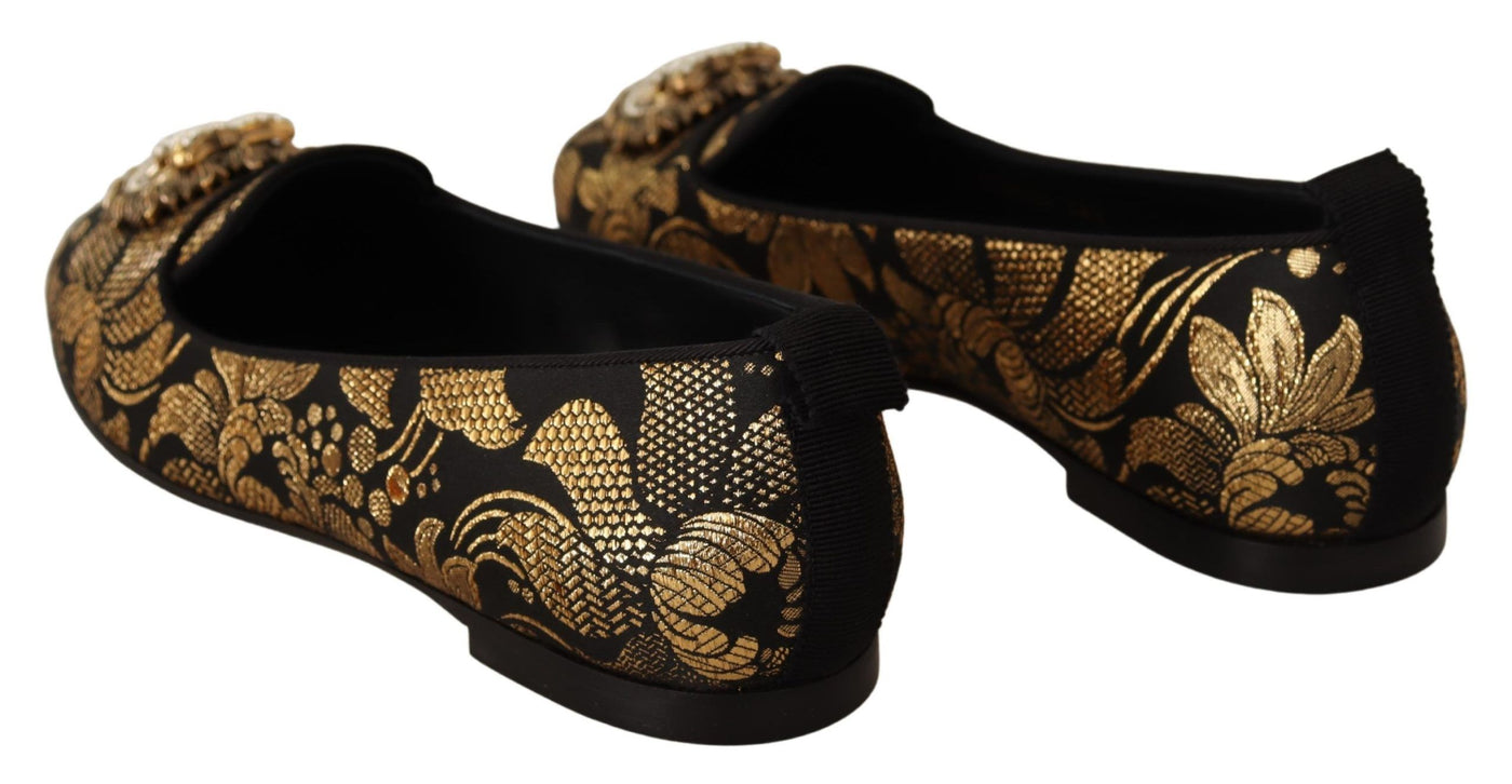 Black Gold Amore Heart Loafers Flats Shoes