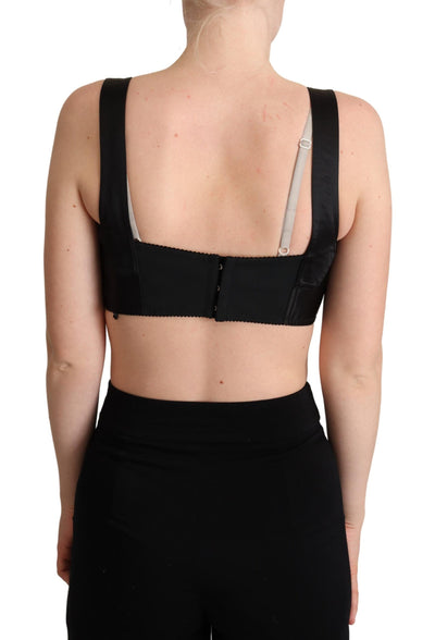 Black Cropped Silk Stretch Bustier Top