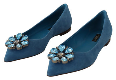 Blue Suede Crystals Loafers Flats Shoes