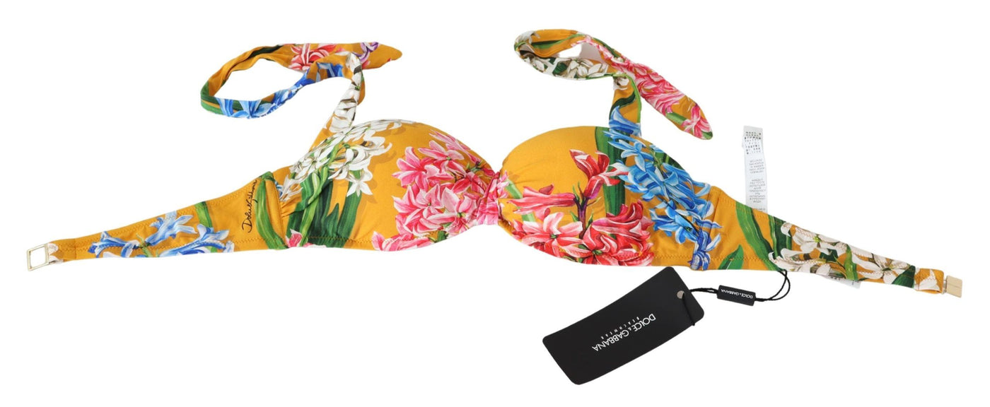 Yellow Floral Print Swimsuit Beachwear Bikini Tops