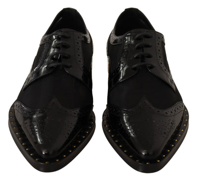 Black Leather Broques Sheer Wingtip Shoes