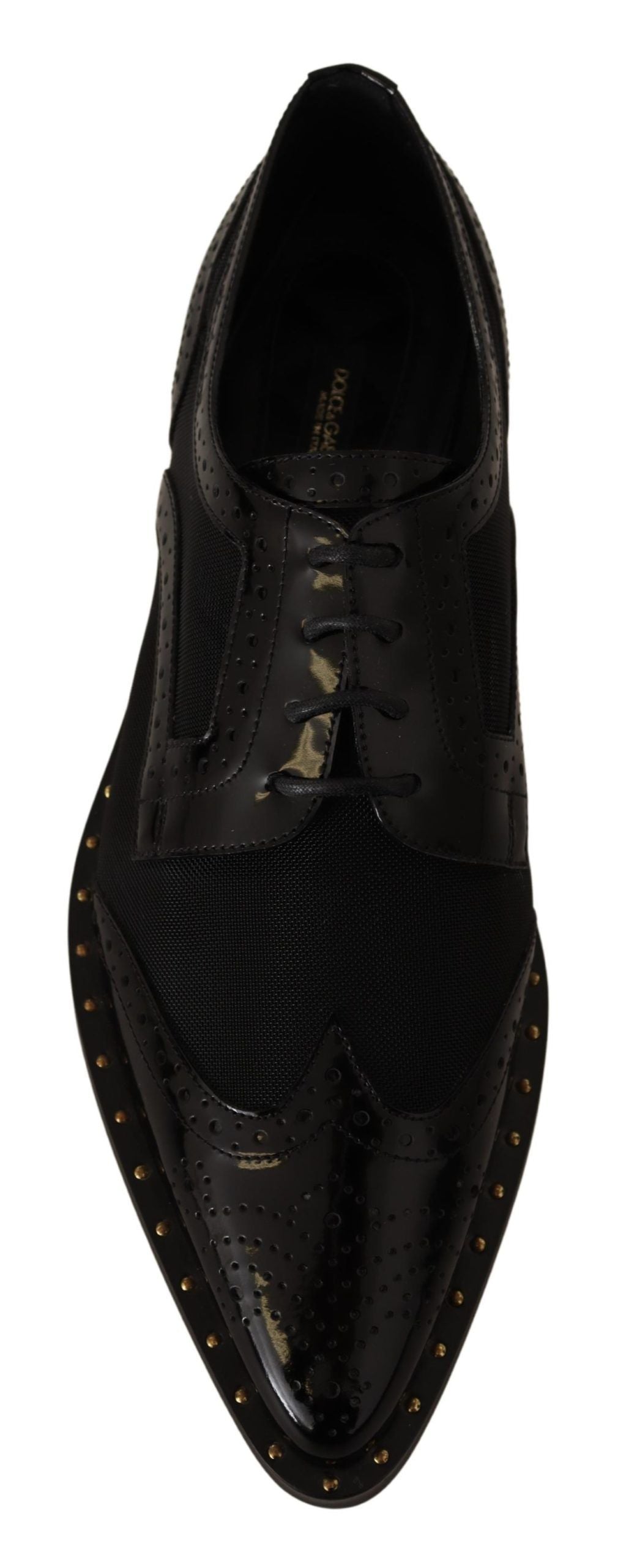 Black Leather Broques Sheer Wingtip Shoes