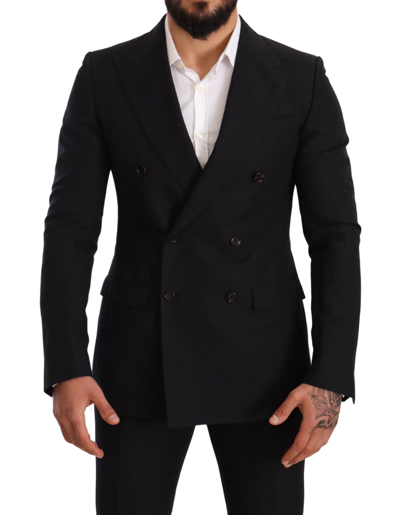 Black Cotton Slim 2 Piece TAORMINA Suit