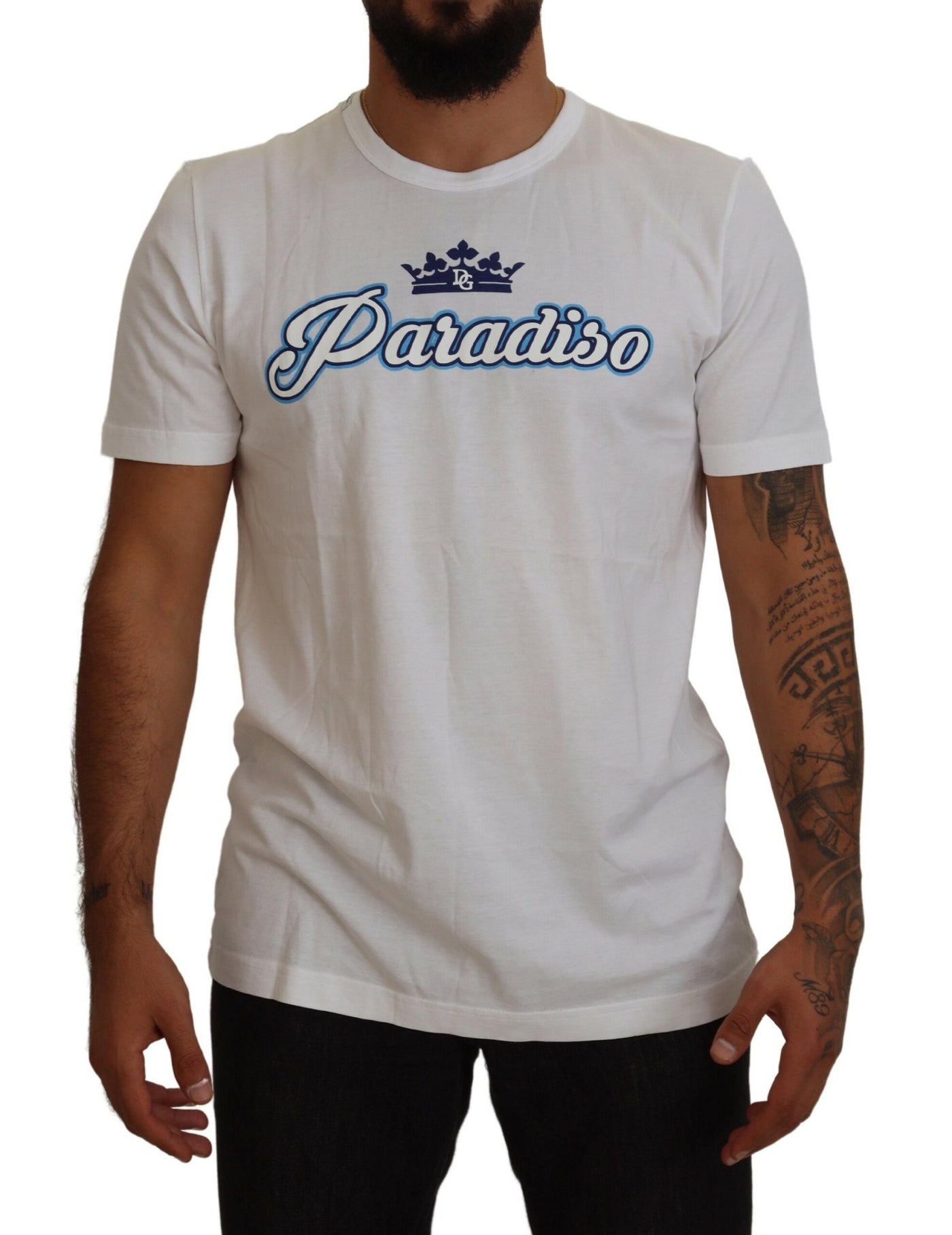 White DG Crown Paradiso Print Casual T-shirt