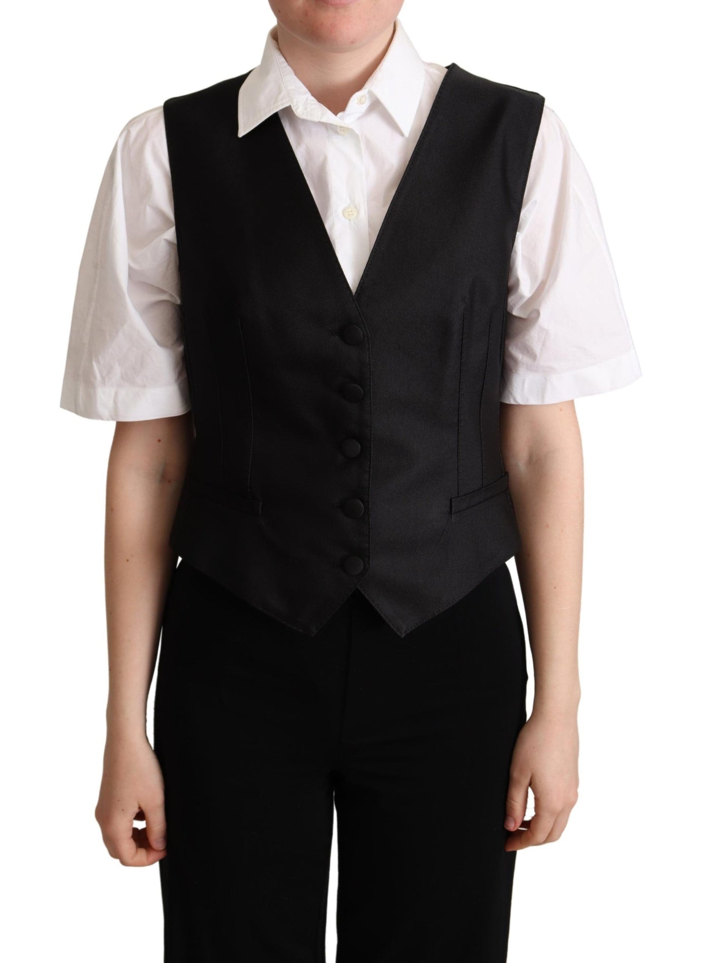 Black Silk Sleeveless Waistcoat Vest