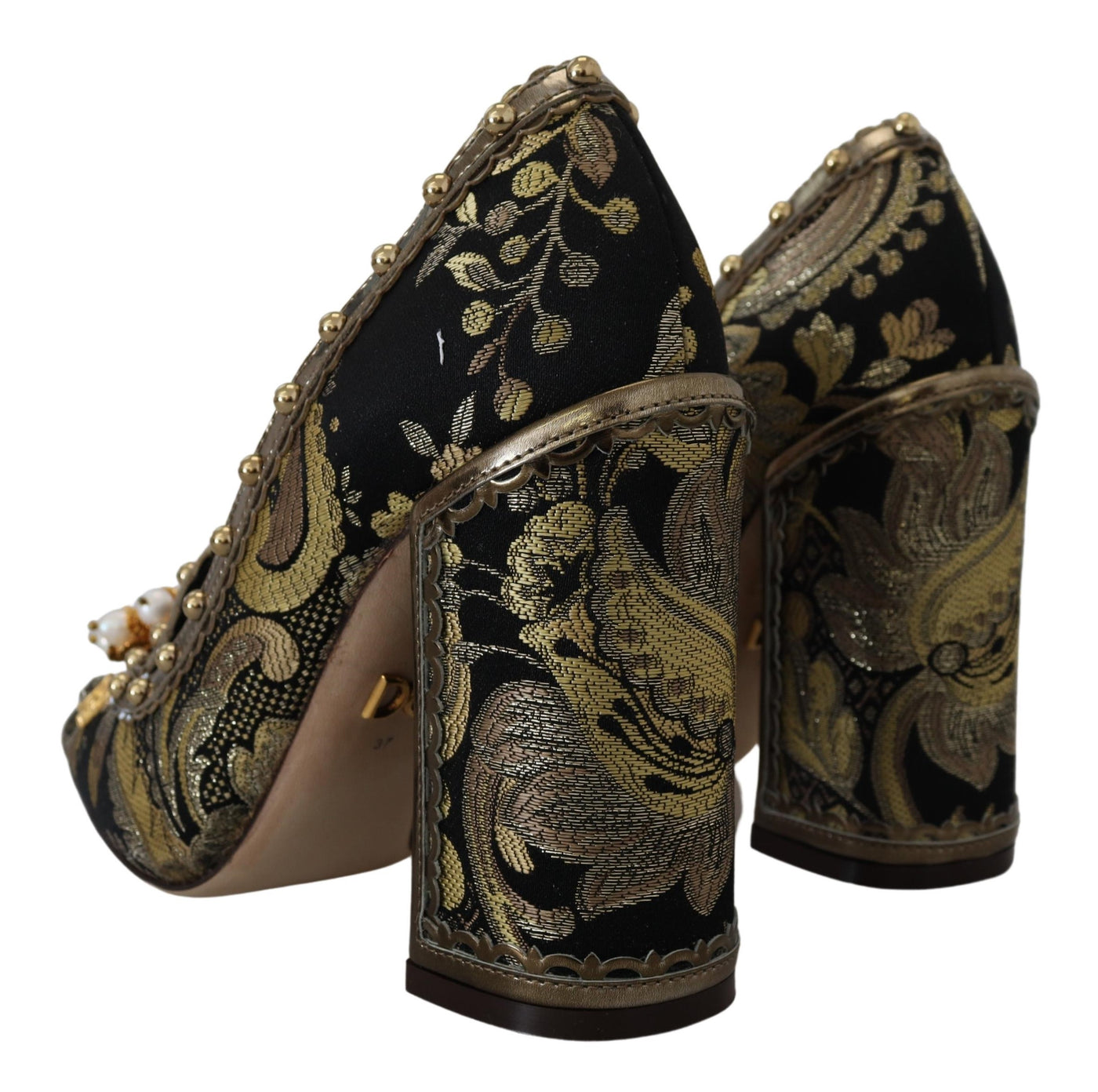 Gold Crystal Square Toe Brocade Pumps Shoes