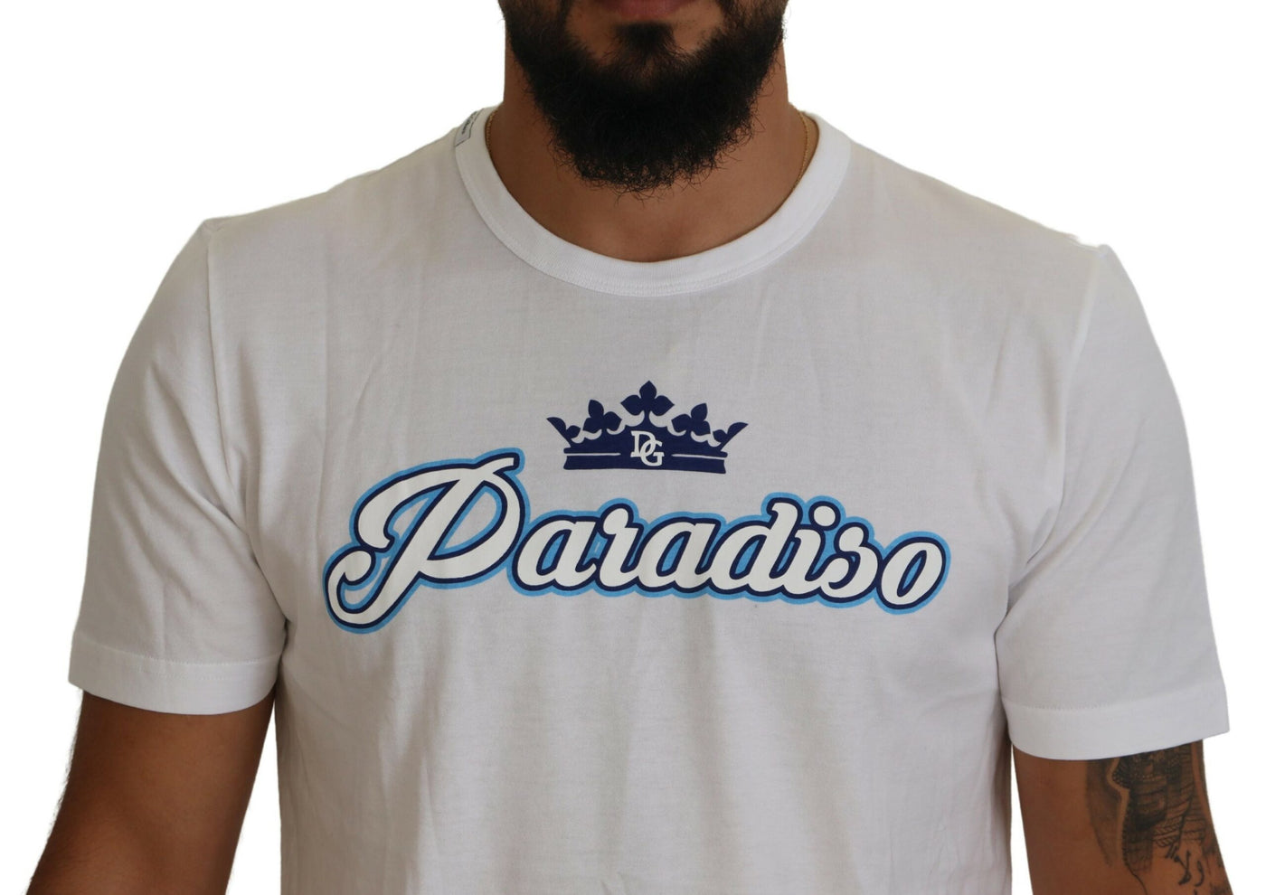 White DG Crown Paradiso Print Casual T-shirt