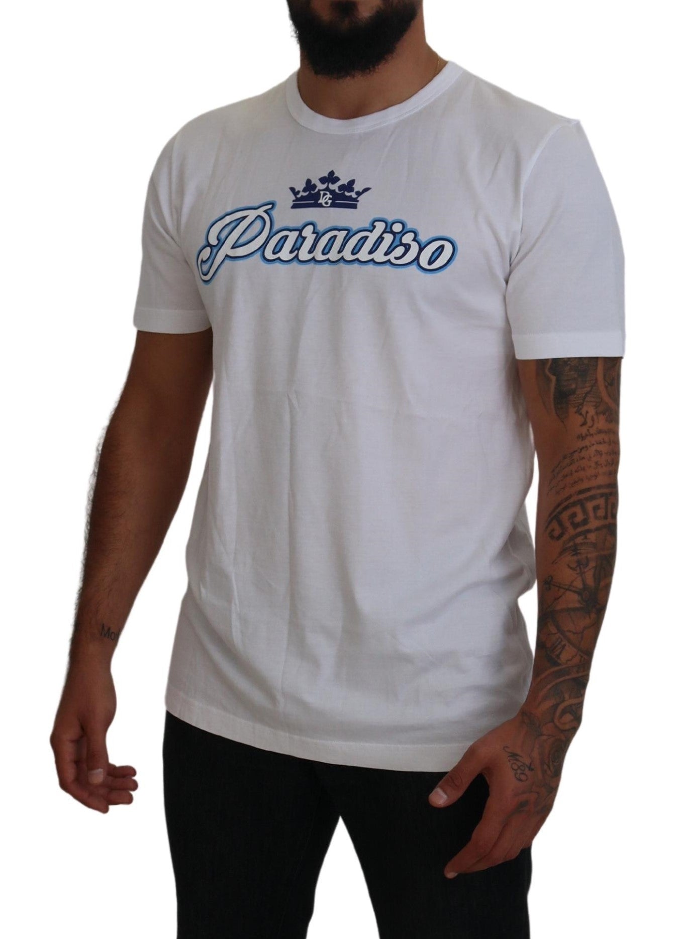 White DG Crown Paradiso Print Casual T-shirt