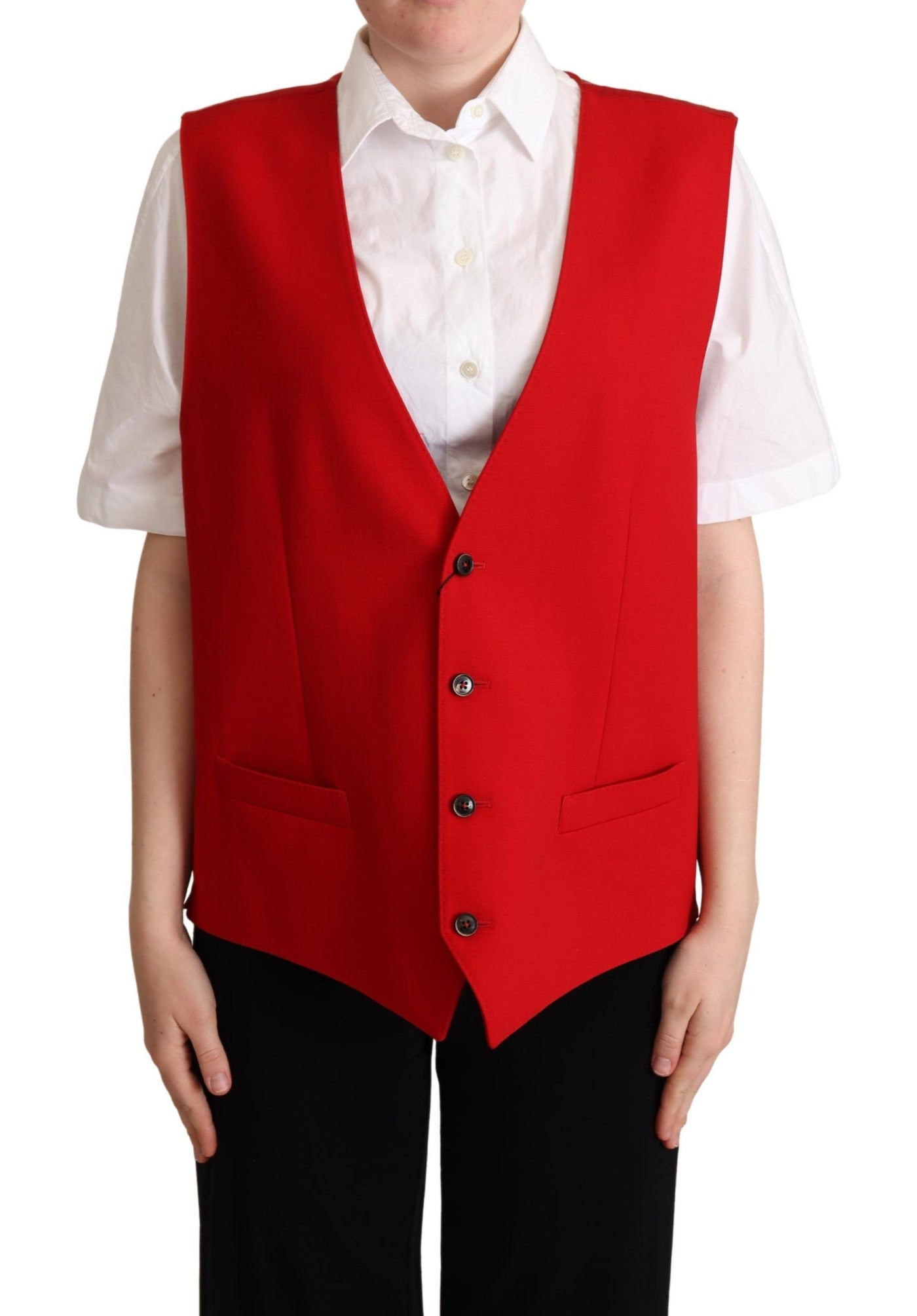 Red Virgin Wool Sleeveless Waistcoat Vest