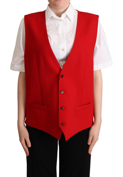 Red Virgin Wool Sleeveless Waistcoat Vest