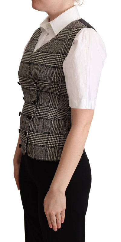 Gray Checkered Sleeveless Waistcoat Vest