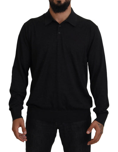 Black Cashmere Collared Pullover Sweater