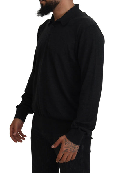 Black Cashmere Collared Pullover Sweater