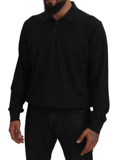 Black Cashmere Collared Pullover Sweater