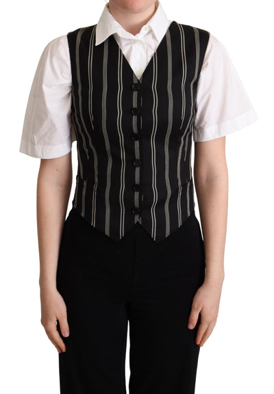 Black Striped Leopard Print Waistcoat Vest