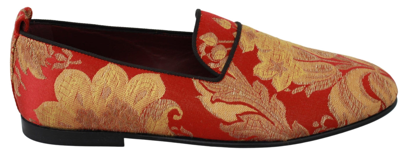 Red Gold Brocade Slippers Loafers Shoes