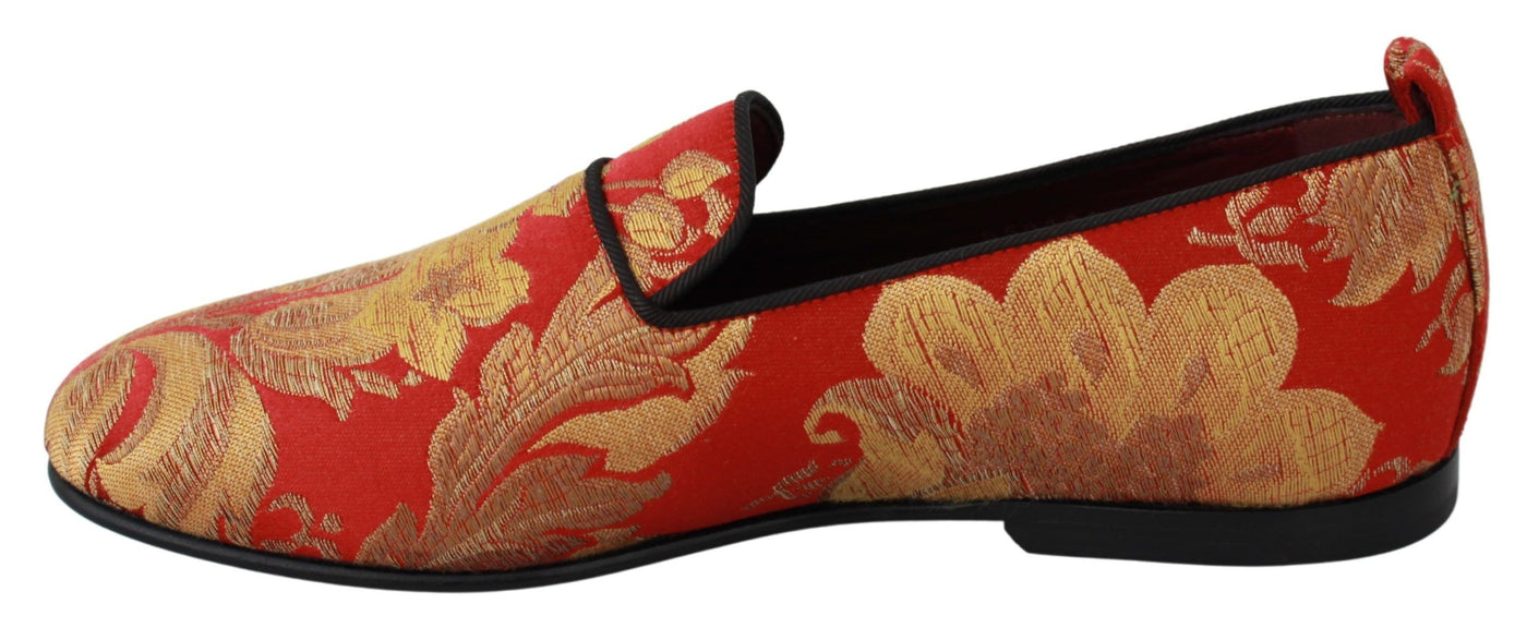 Red Gold Brocade Slippers Loafers Shoes