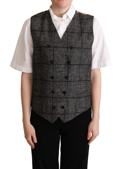 Gray Wool Leopard Print Waistcoat Vest