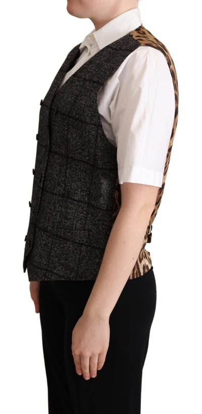 Gray Wool Leopard Print Waistcoat Vest