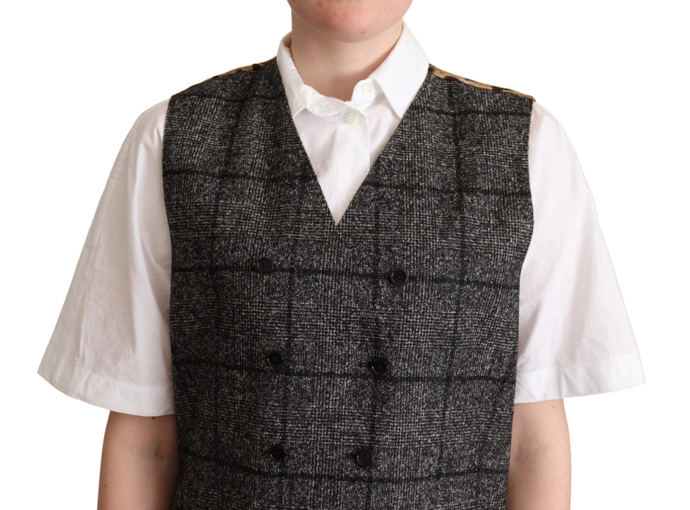 Gray Wool Leopard Print Waistcoat Vest