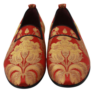 Red Gold Brocade Slippers Loafers Shoes