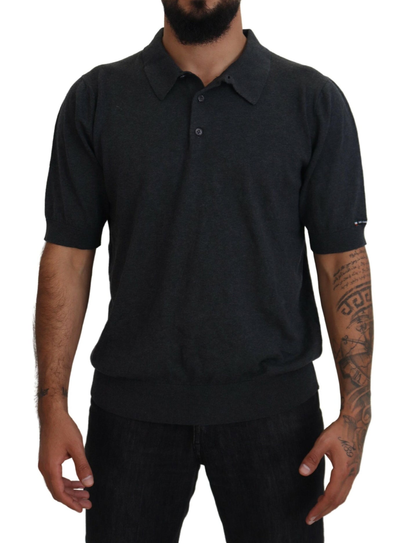 Gray Cotton Collared Polo Men T-shirt