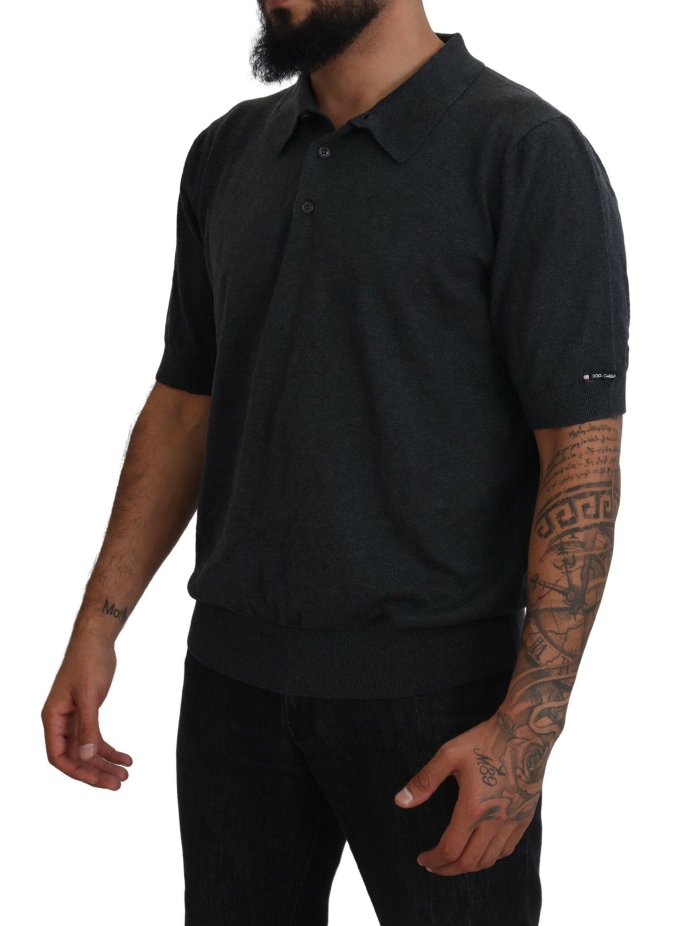 Gray Cotton Collared Polo Men T-shirt