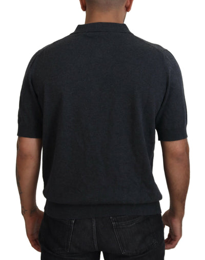 Gray Cotton Collared Polo Men T-shirt