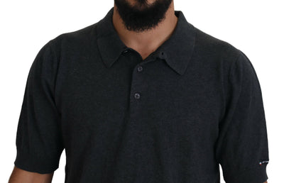 Gray Cotton Collared Polo Men T-shirt