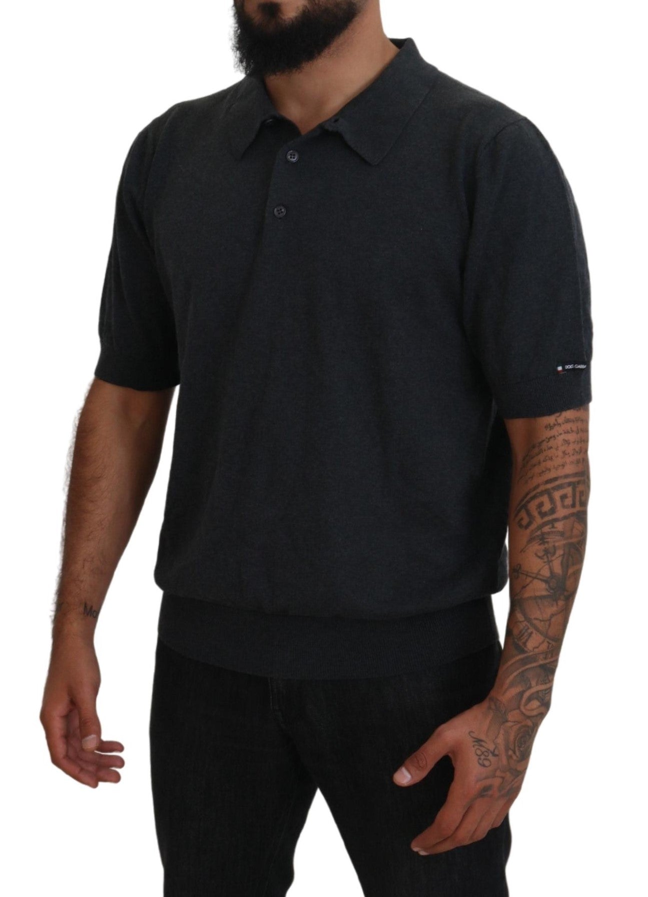 Gray Cotton Collared Polo Men T-shirt