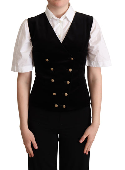 Black Beige Velvet Waistcoat Vest