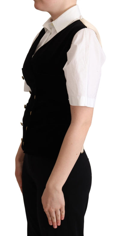 Black Beige Velvet Waistcoat Vest