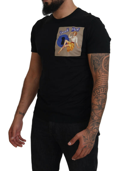 Black Sneak Peek Cotton Crew Neck T-shirt