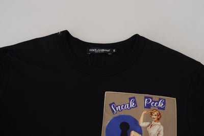 Black Sneak Peek Cotton Crew Neck T-shirt