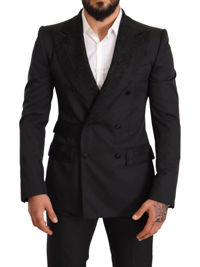 Black Brocade 2 Piece Set Polyester Suit