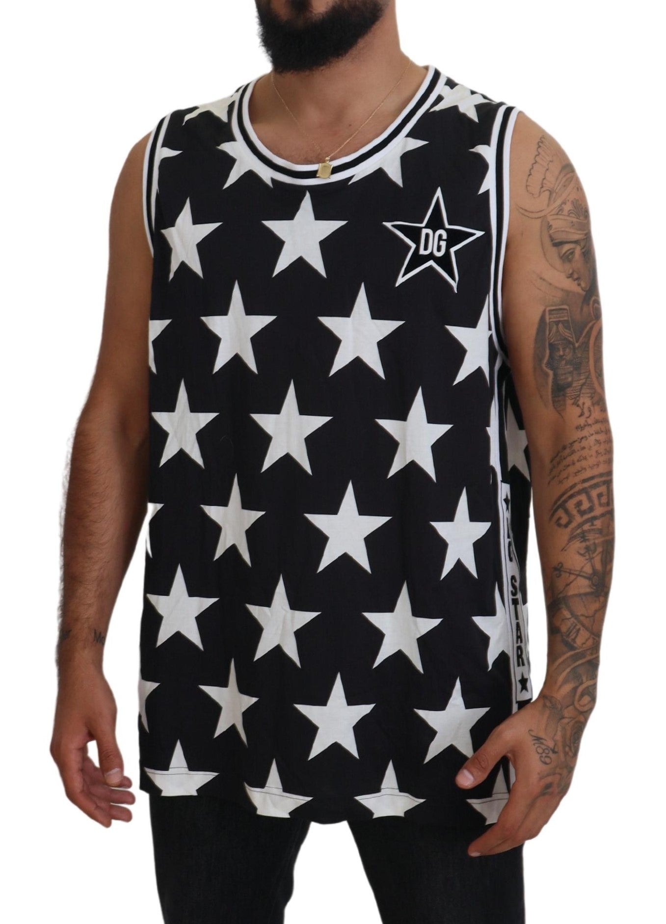 Black DG Star Logo Print Sleeveless Casual T-shirt