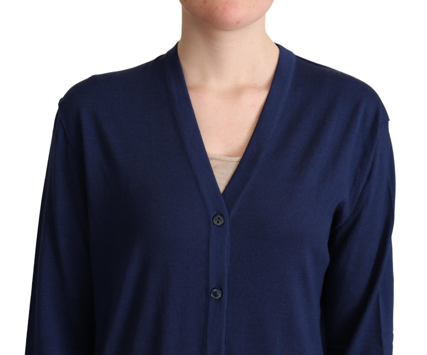 Blue Virgin Wool Button Down Cardigan Sweater