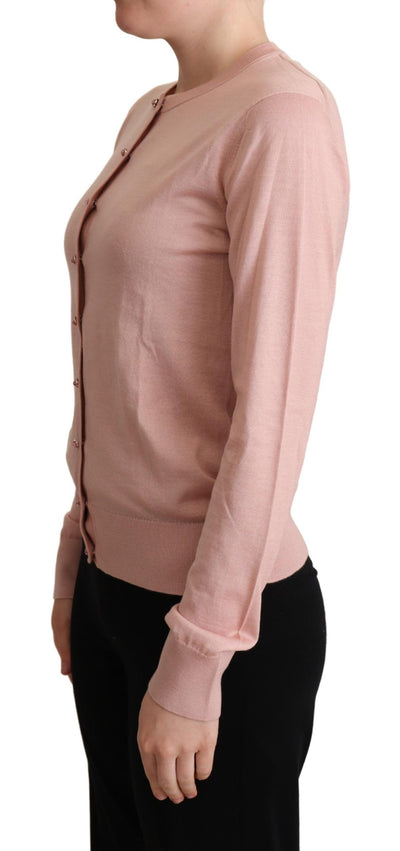 Pink Cashmere Silk Buttons Cardigan Sweater