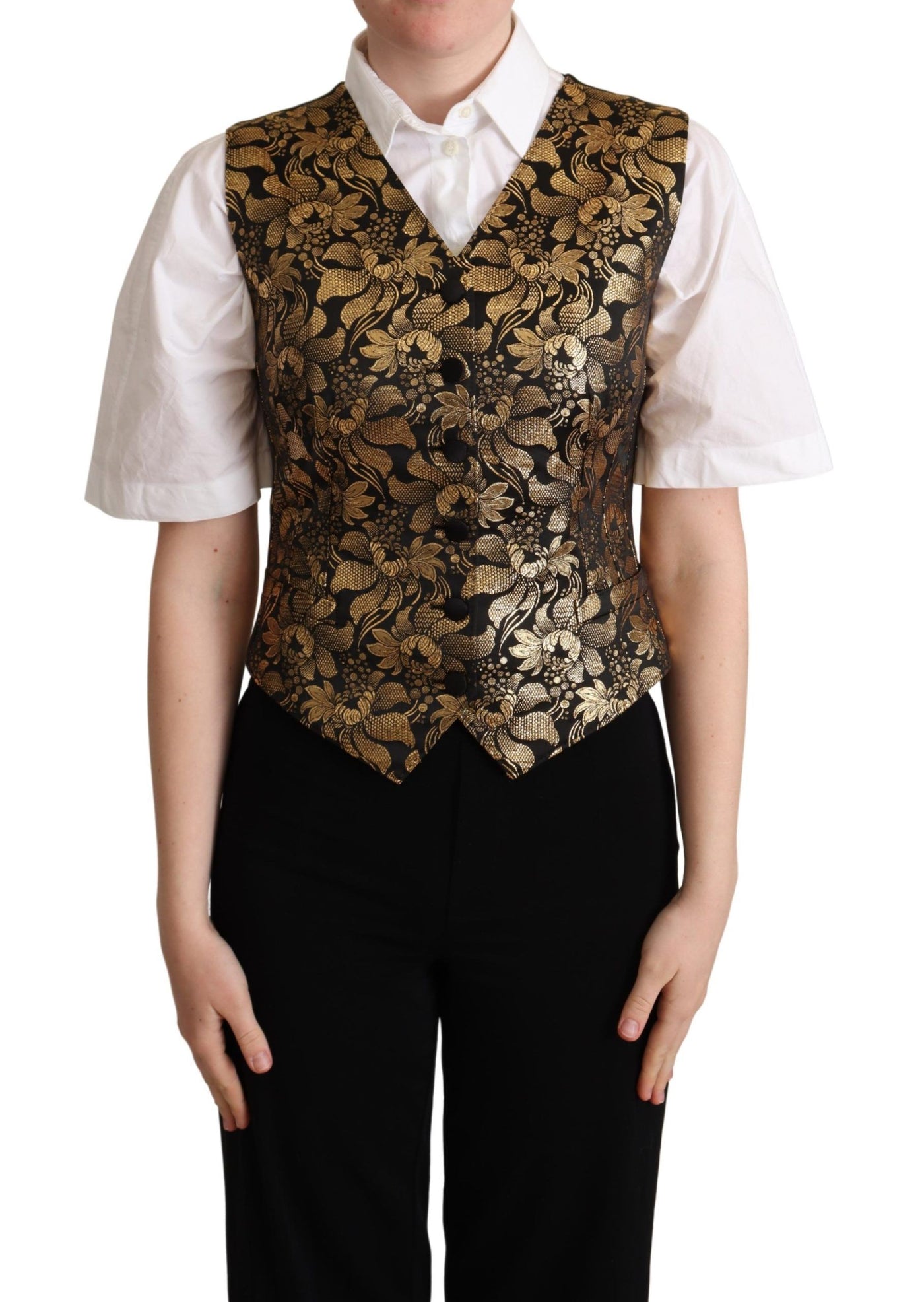 Black Gold Jacquard Silk Waistcoat Vest