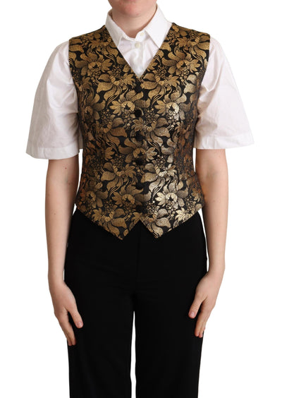 Black Gold Jacquard Silk Waistcoat Vest