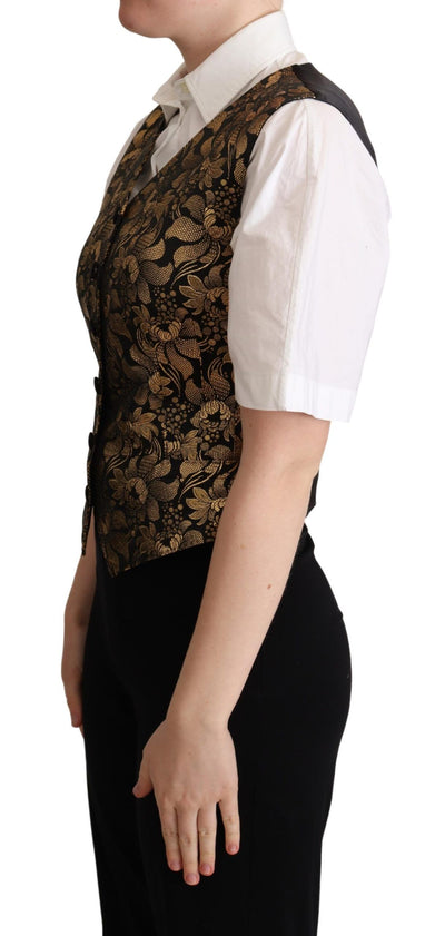 Black Gold Jacquard Silk Waistcoat Vest